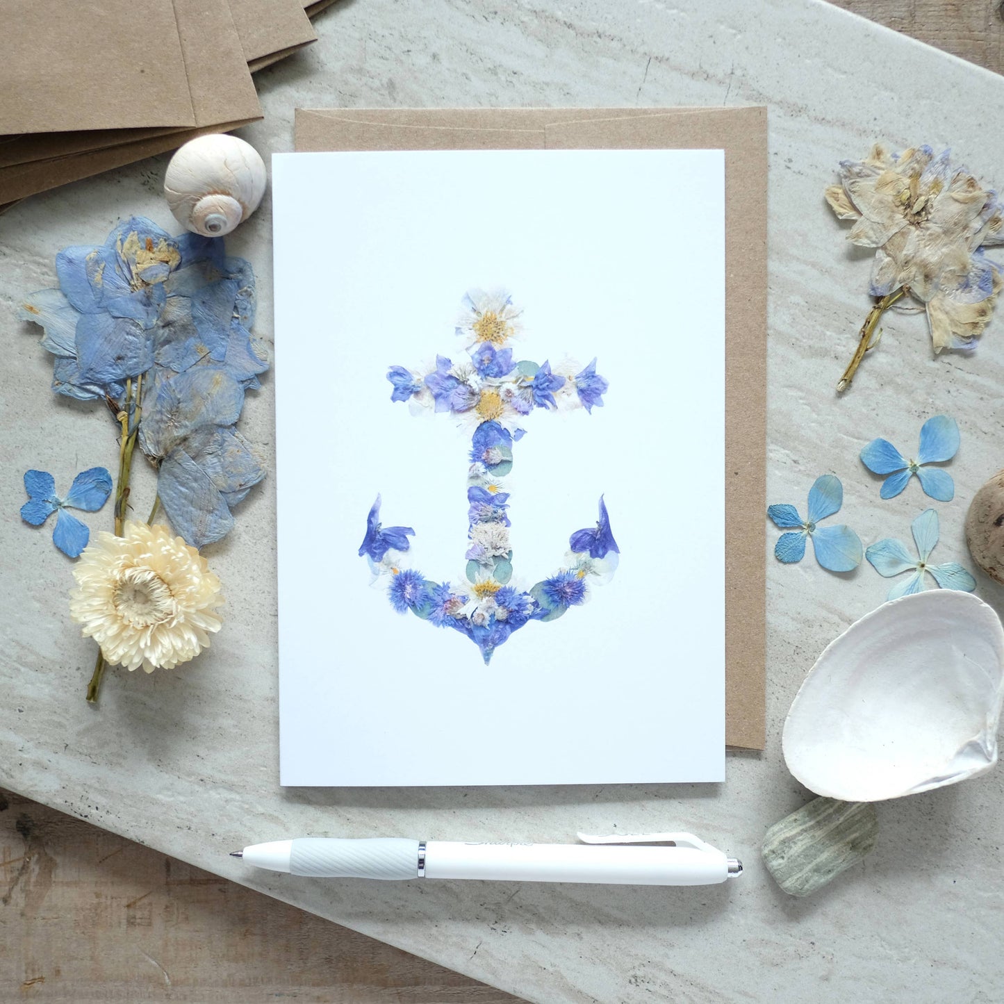 Anchor Nautical Pressed Flower, Large Greeting Card