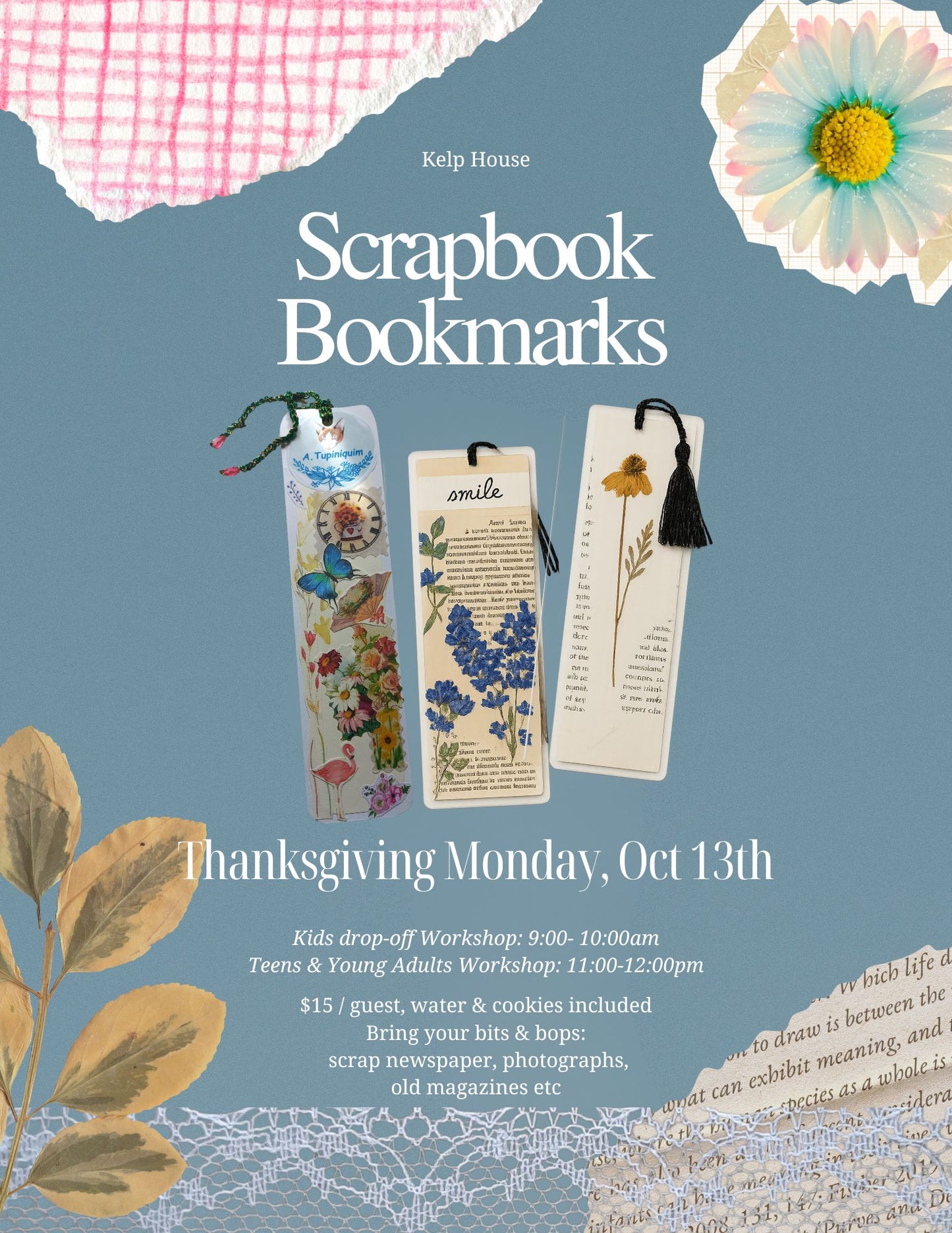 Scrapbook Bookmark Kids & Teens Workshop - Monday, October 13th Thanksgiving