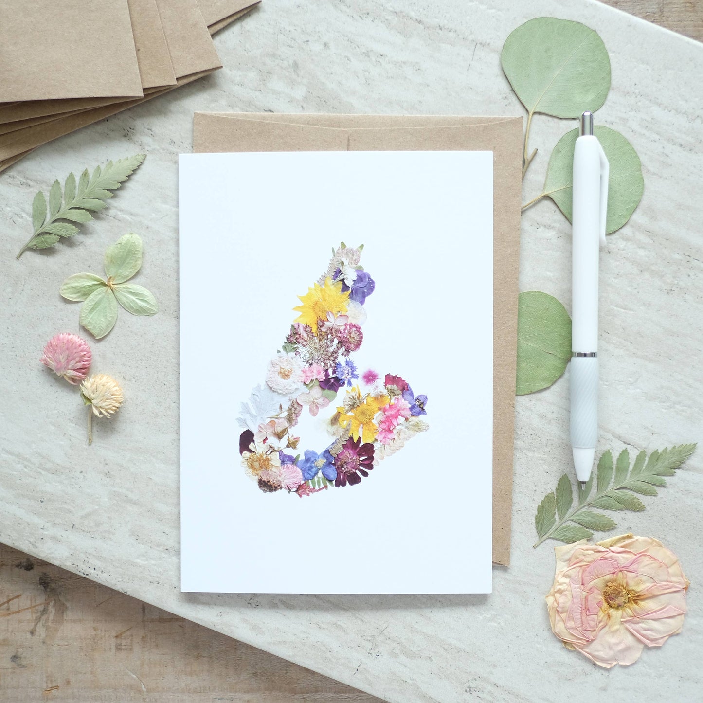 Cape Breton Map Pressed Flower, Nova Scotia, Large Greeting