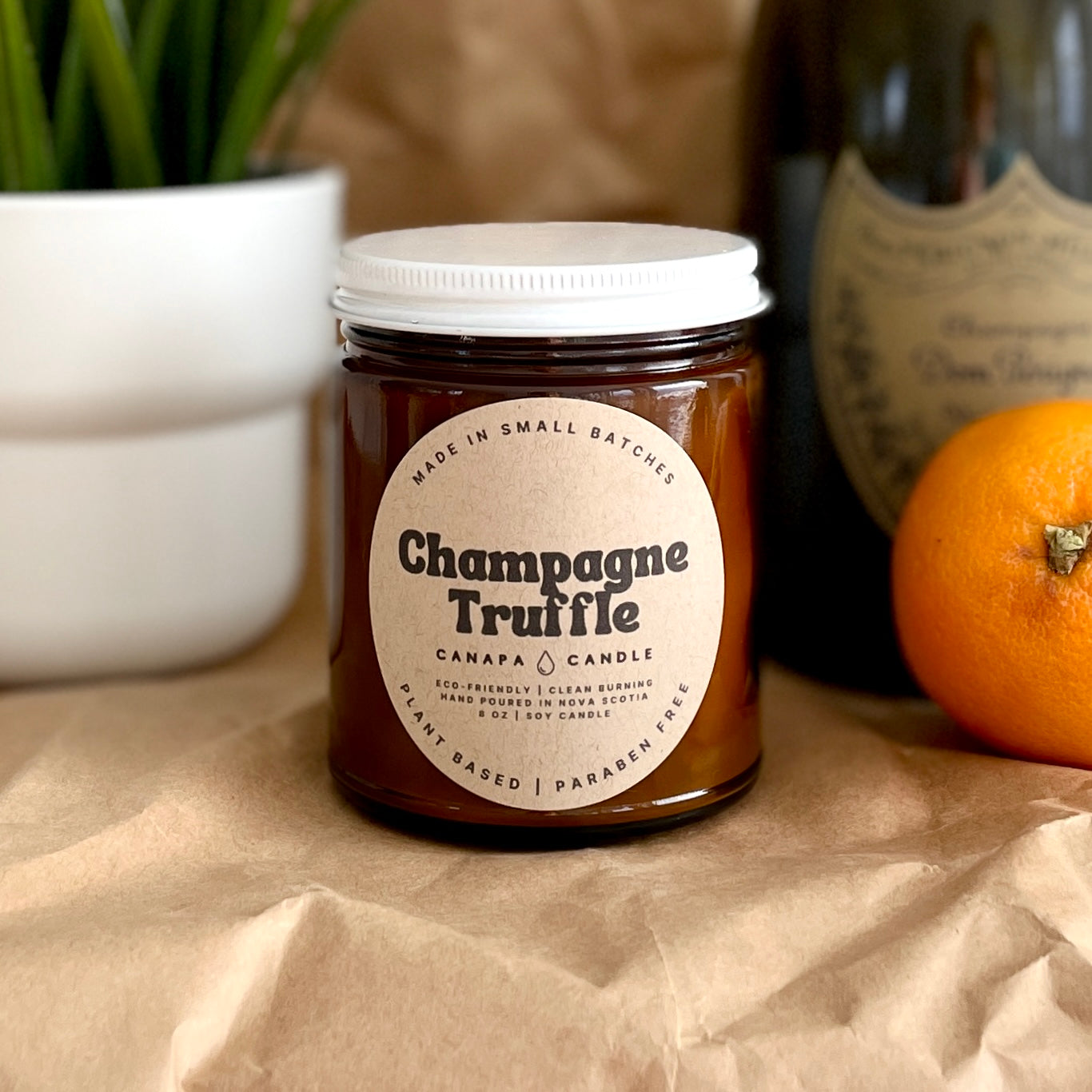 Champagne Truffle 8oz Soy Candle - Sparkling Champagne + Chocolate + Tangerine