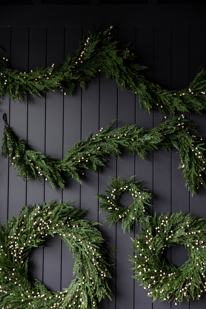 White Plum Berry Norfolk Cypress Real Touch Wreath - 14"