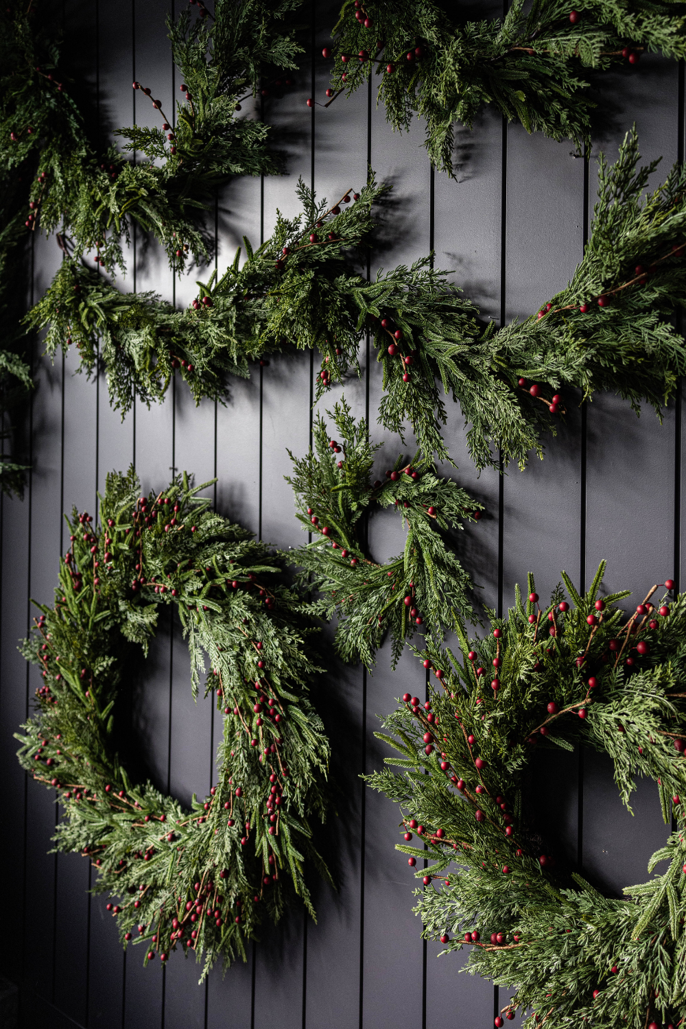 Red Plum Berry Norfolk Cypress Real Touch Wreath - 14"