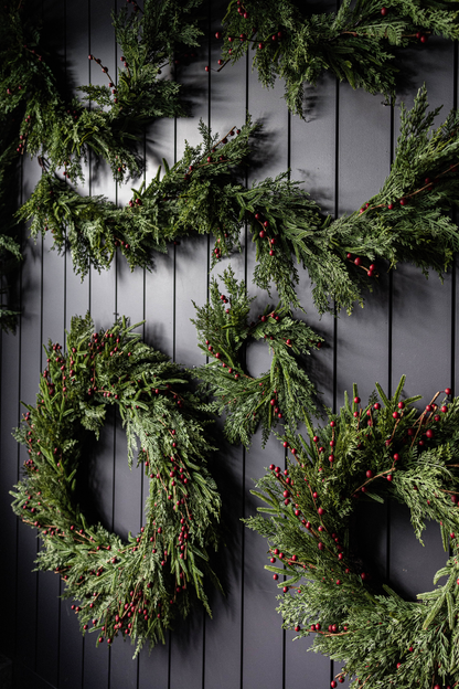 Red Plum Berry Norfolk Cypress Real Touch Wreath - 14"