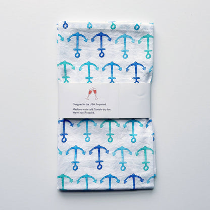 Blue Anchors Kitchen Towel | Coastal Tea Towel
