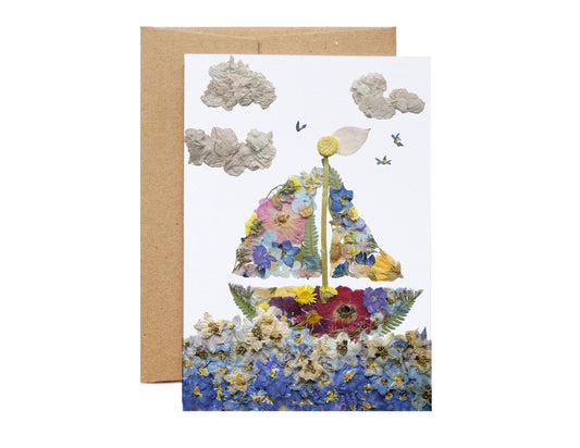 Nautical Sailboat Pressed Flower,Large Greeting Card