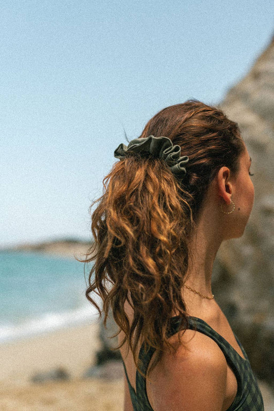 Dark Olive Linen Scrunchie - Classic
