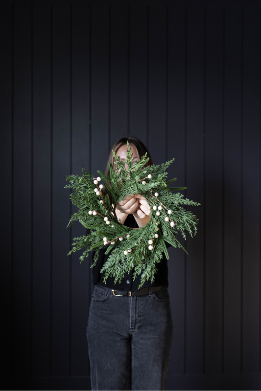 White Plum Berry Norfolk Cypress Real Touch Wreath - 14"