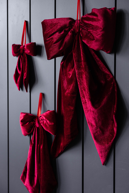 Bows Red Velvet Fabric: Small