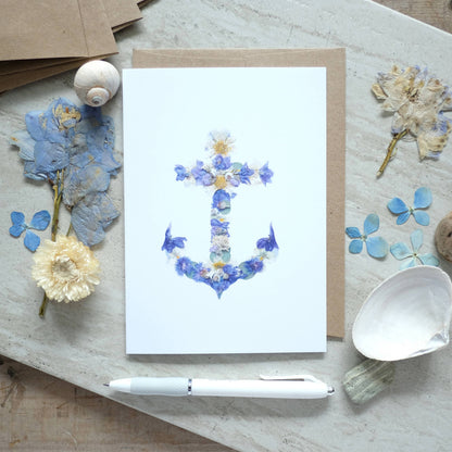 Anchor Nautical Pressed Flower, Large Greeting Card