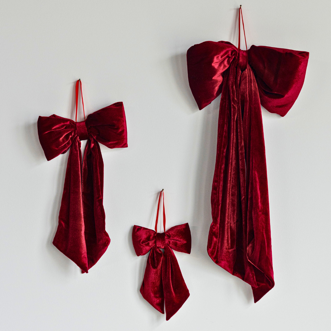 Bows Red Velvet Fabric: Small
