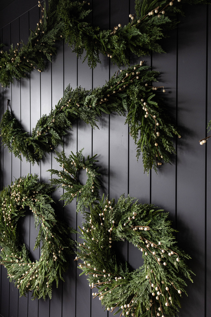 White Plum Berry Norfolk Cypress Real Touch Wreath - 14"