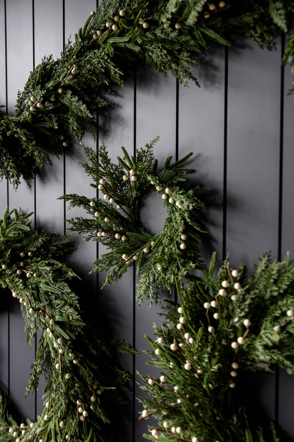 White Plum Berry Norfolk Cypress Real Touch Wreath - 14"