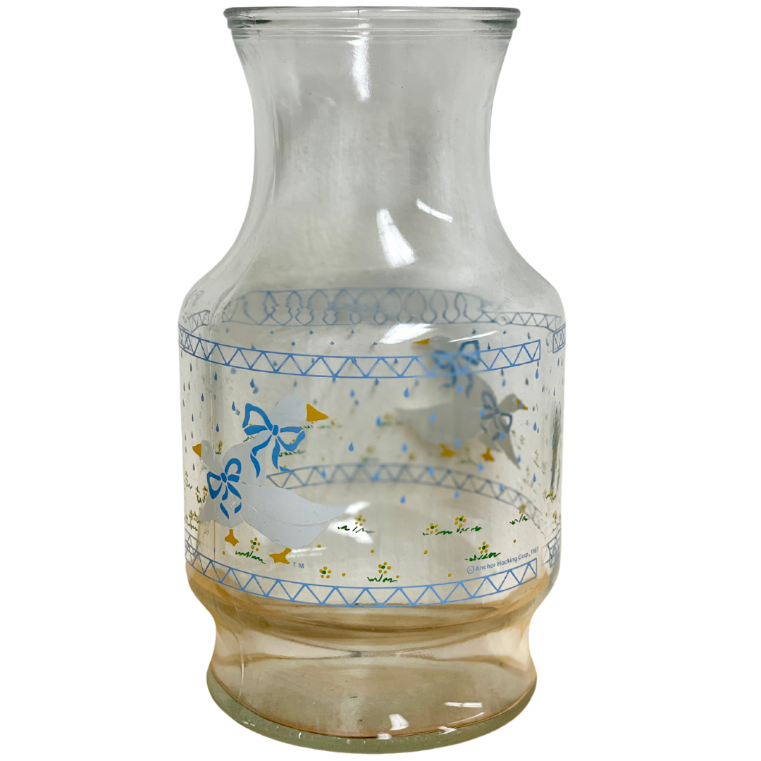 Carafe | 80's Style Blue Ribbon Country Goose | Vintage Home Decor