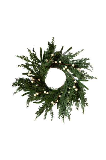 White Plum Berry Norfolk Cypress Real Touch Wreath - 14"