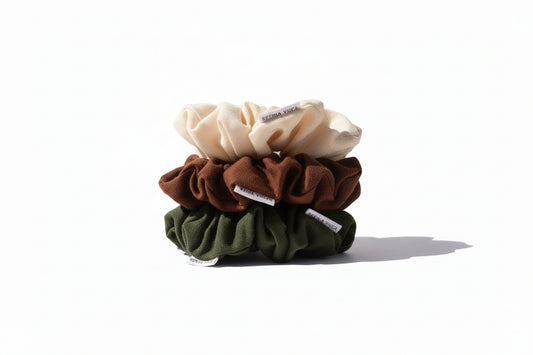 Dark Olive Linen Scrunchie - Classic