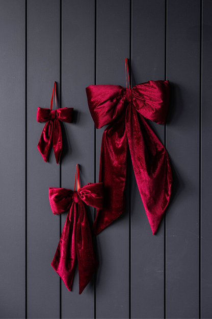 Bows Red Velvet Fabric: Small