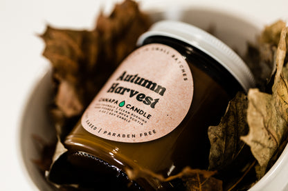 Autumn Harvest 9oz Soy Candle made in Canada by Canapa Candle in Louisbourg, Cape Breton Island, Nova Scotia - Vegan, Paraben and Phthalate free - Smells like:  Cranberry, Tart Apple, Cinnamon, Clove, Sugar